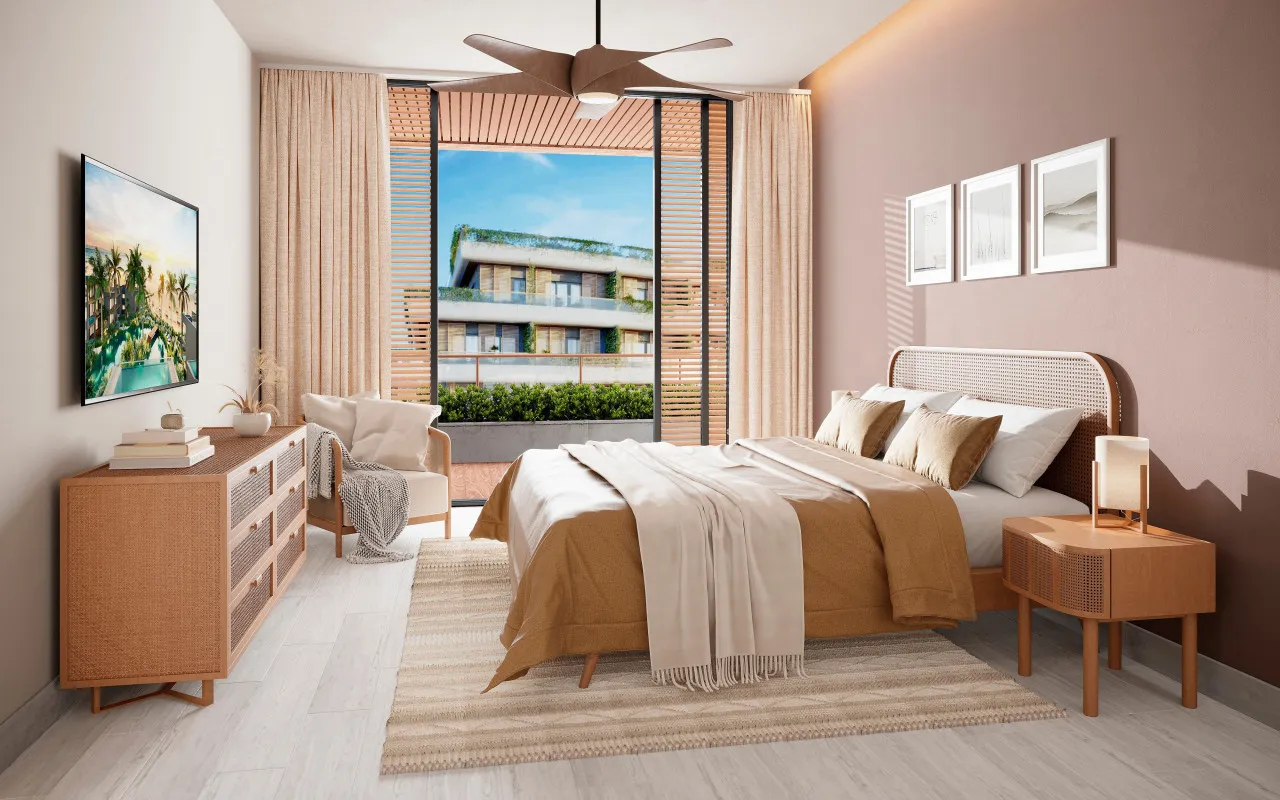 Invierta en un paraíso residencial con piscinas, naturaleza y comodidades de lujo a solo minutos de Playa Bávaro. Apartamentos completamente amueblados.