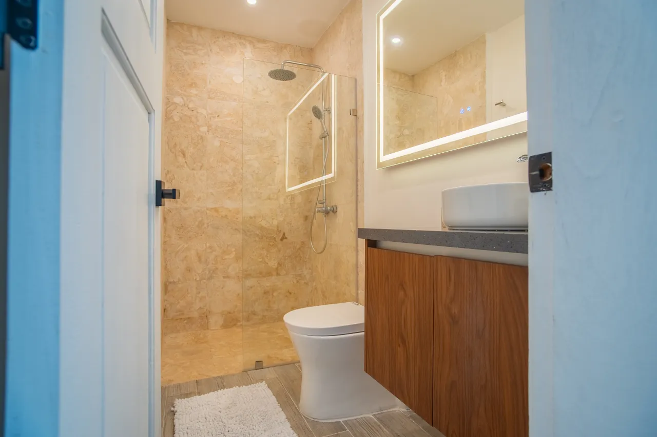 Furnished 2-bedroom apartment in Vistacana. Includes terrace, jacuzzi, and access to an artificial beach. Ideal investment opportunity in Punta Cana!