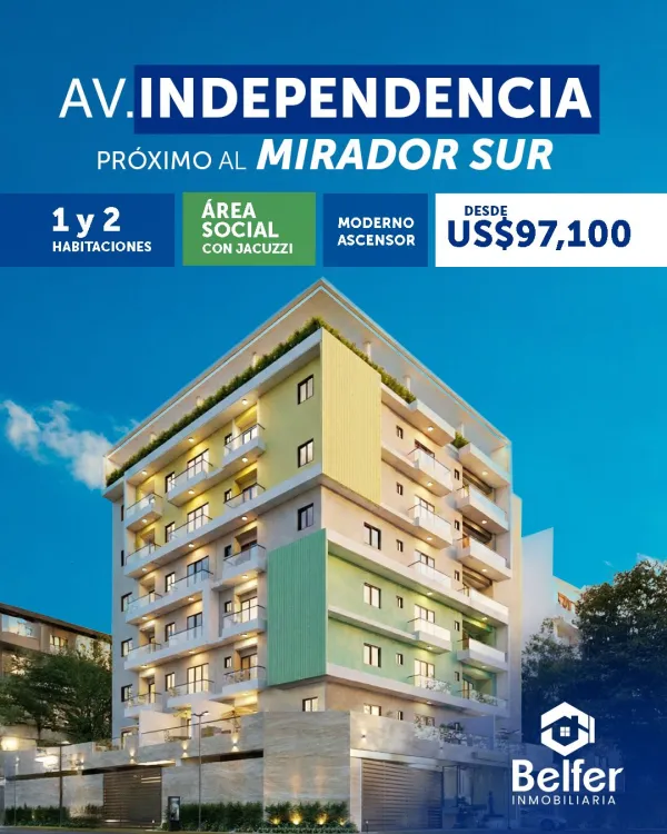 🔝🔜📍 AV. INDEPENDENCE, NEXT TO THE PARQUE MIRADOR SUR 🌳 🌴Apartments of 1 and 2 𝗵𝗮𝗯𝗶𝘁𝗮𝗰𝗶𝗼𝗻𝗲𝘀