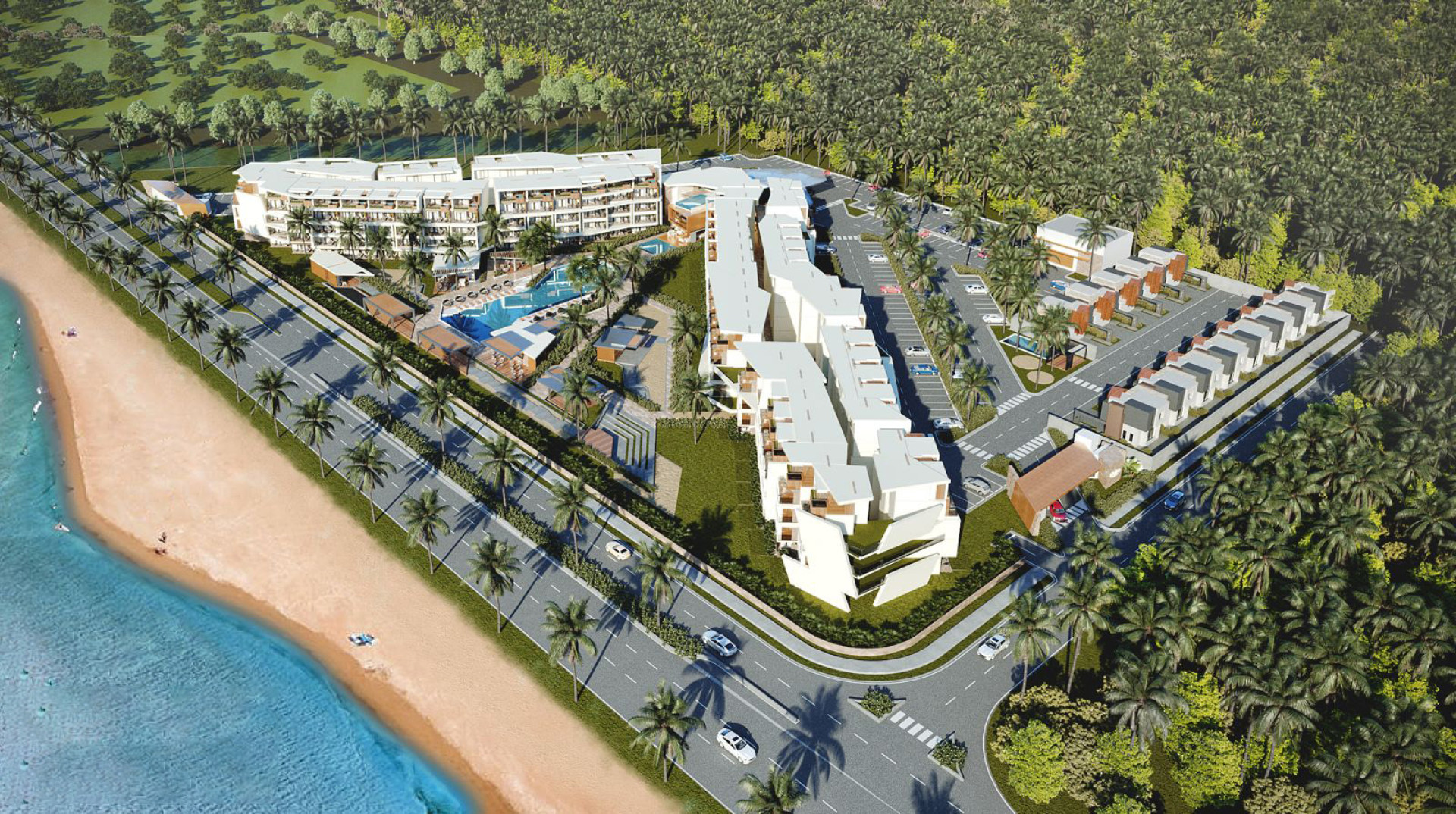 Modern apartment and villa project facing an artificial beach image 2