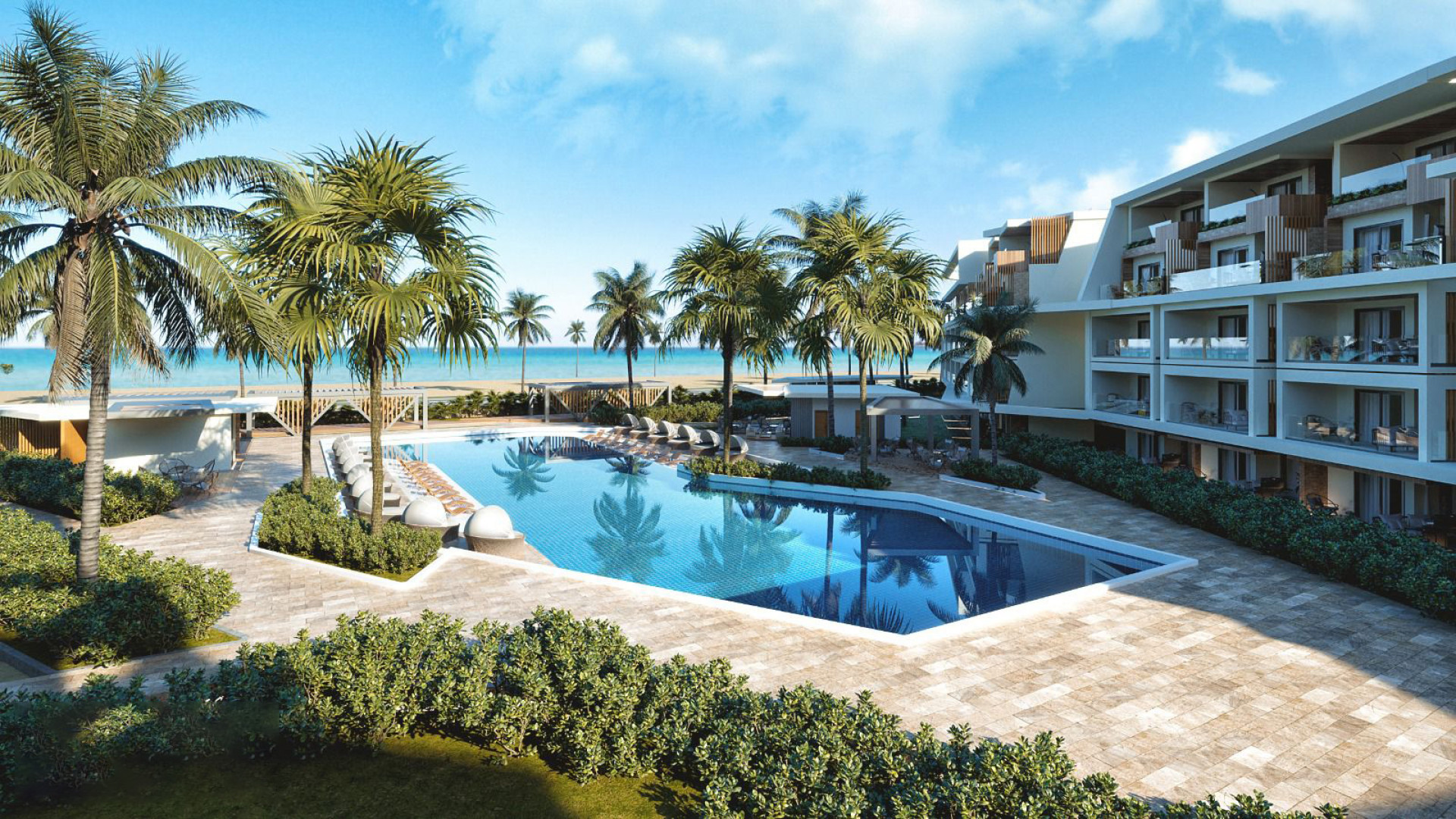 Modern apartment and villa project facing an artificial beach image 3